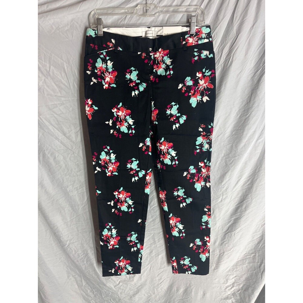 NWT $78 Van Huesen Size 2 Black Floral Print Straight Leg Trousers Pants MidRise